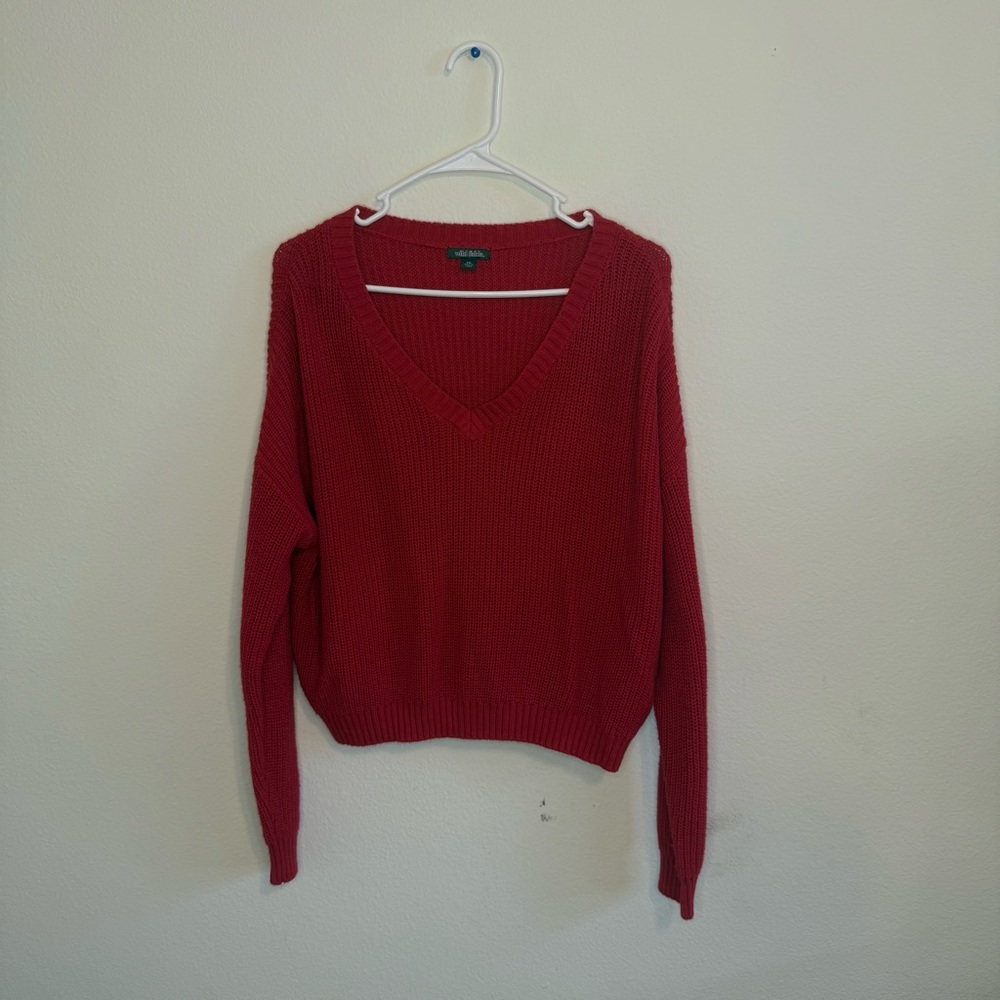 Wild Fable Red Cropped V-Neck Sweater